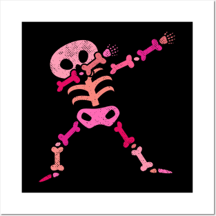 Dabbing Skeleton for Breast Cancer Awareness Posters and Art